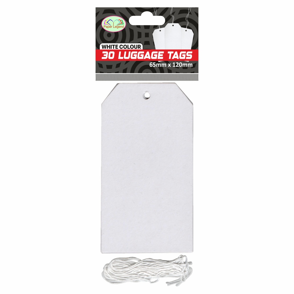 PLG White Luggage Tags Pack of 30 65mm x 120mm